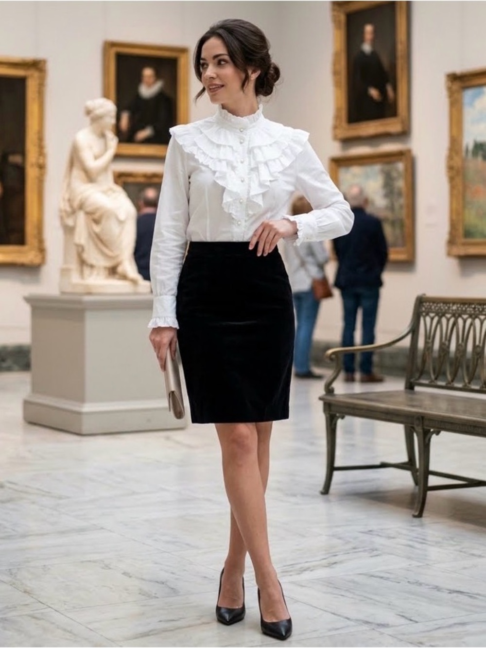 Black Velvet Mini Pencil Skirt